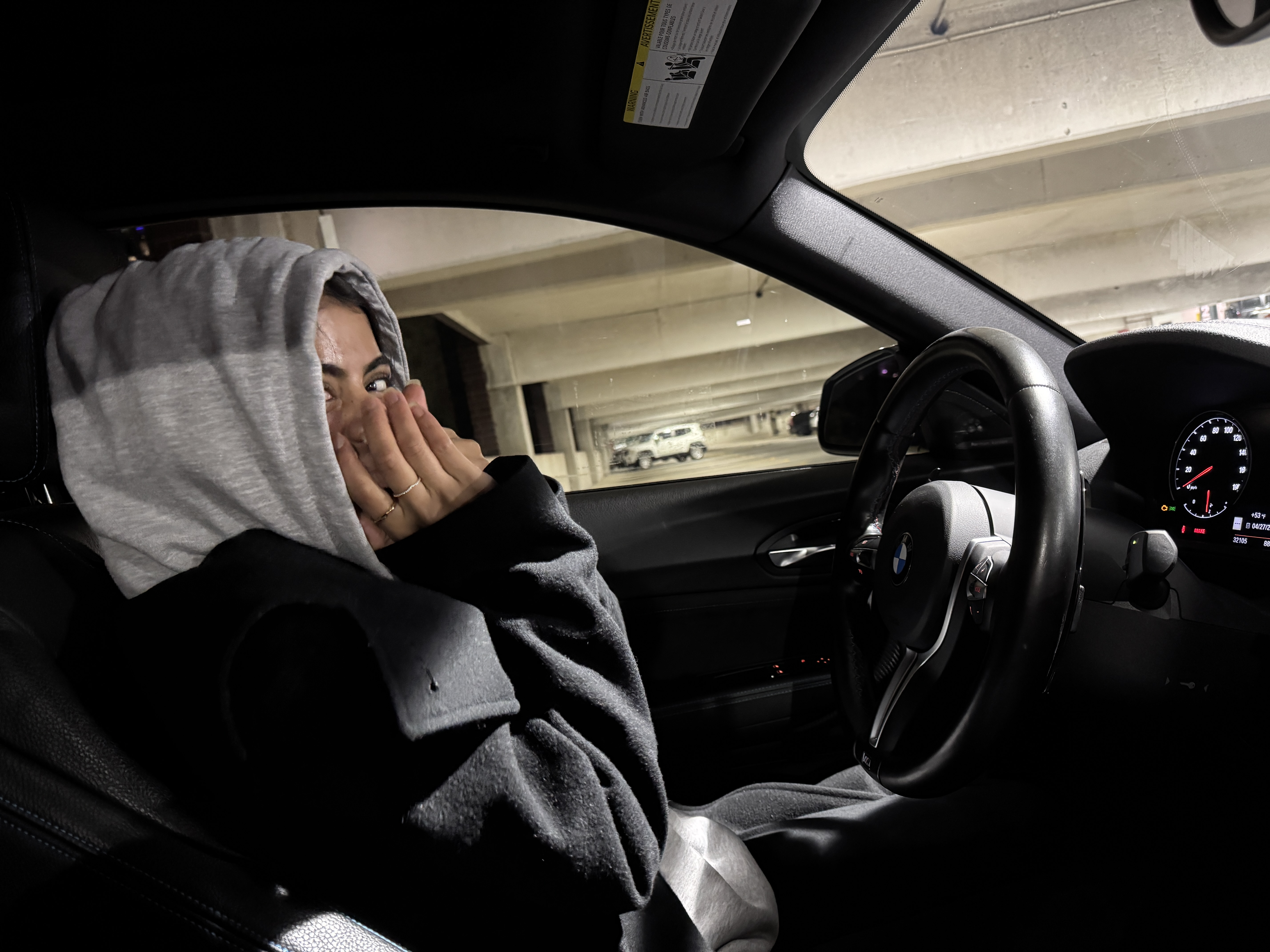 Alishba shy smile in car