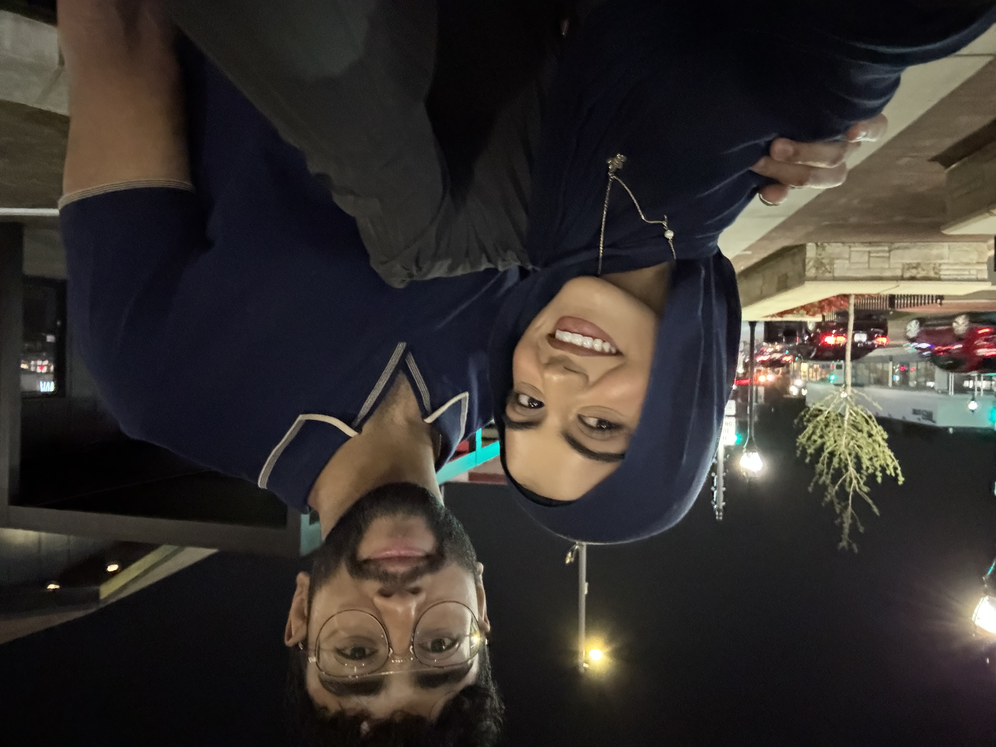 Matching navy outfits downtown